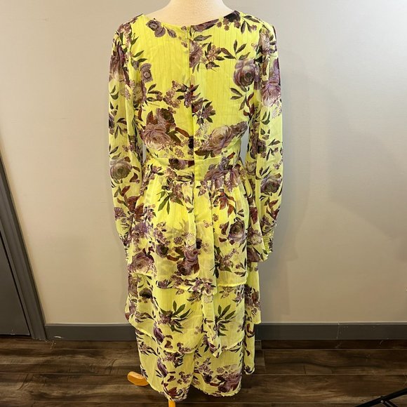 NWOT FOURTEENTH PLACE Ella Long Sleeve Chiffon Tiered Maxi Dress in Yellow Bouqu - Picture 7 of 11